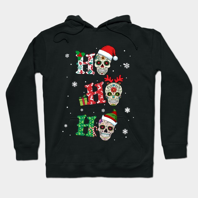 Ho Ho Ho Funny Sugar Skull Christmas Lights Hoodie by Dunnhlpp